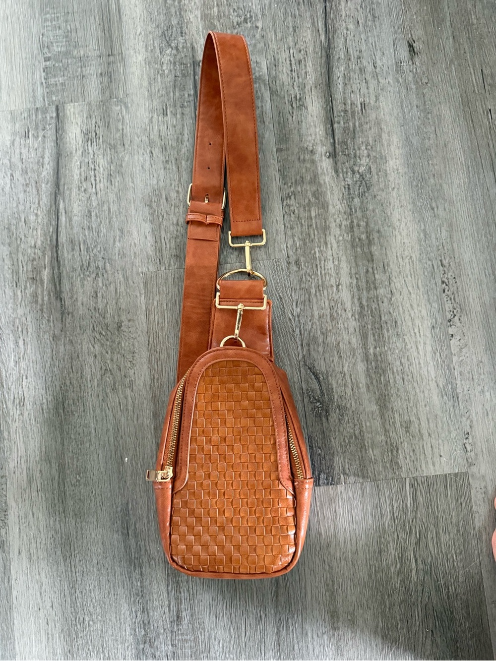Montana West Tan Woven Leather Crossbody Sling Bag